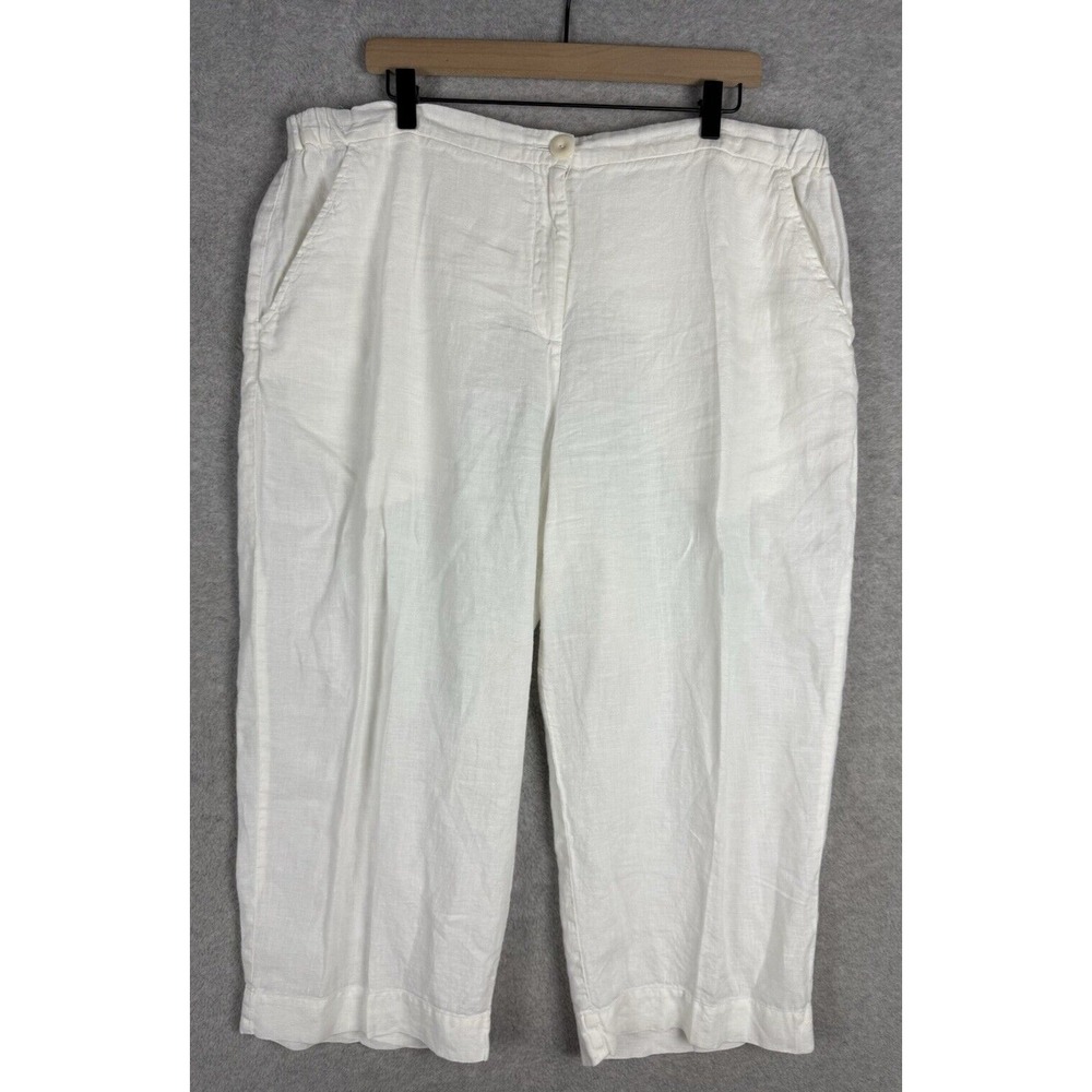 FLAX Pants Womens‎ Cream Beige 100% Linen Wide Leg Crop Minimalist